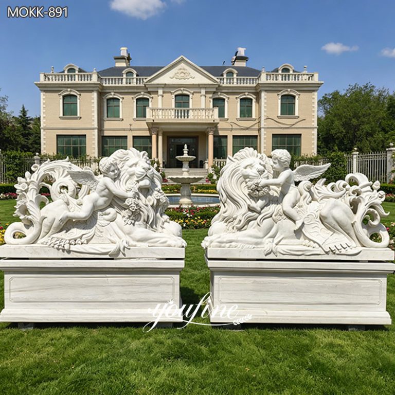Pair of Lion Statues with Cherubs European Style MOKK-891