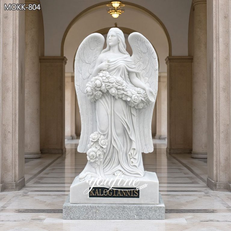 Ethereal Luxurious Hand-Carved Marble Angel Sculpture