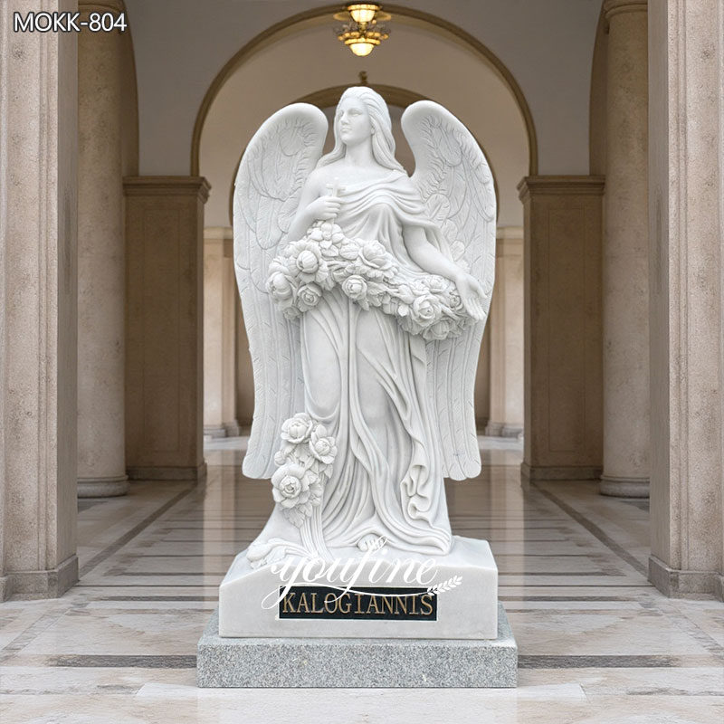 Ethereal Luxurious Hand-Carved Marble Angel Sculpture