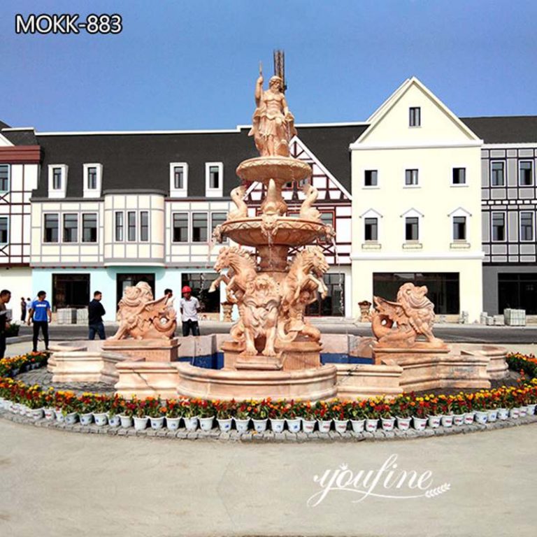 Sunset Red Marble Poseidon Statue in Water Fountain MOKK-883