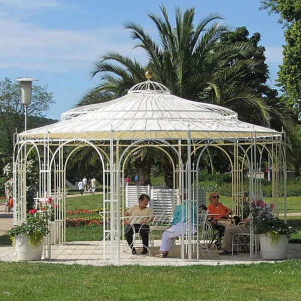 White Wrought Iron Gazebo Wedding Garden Decor for Sale IOK-108