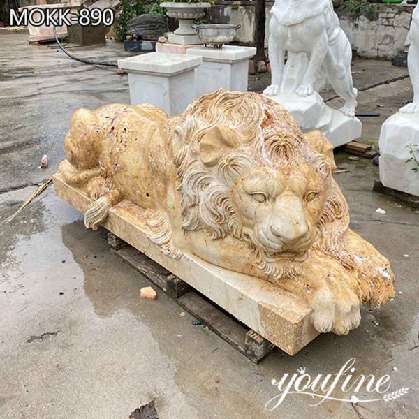 Natural Yellow Stone Lion Statue Garden Decor for Sale MOKK-890