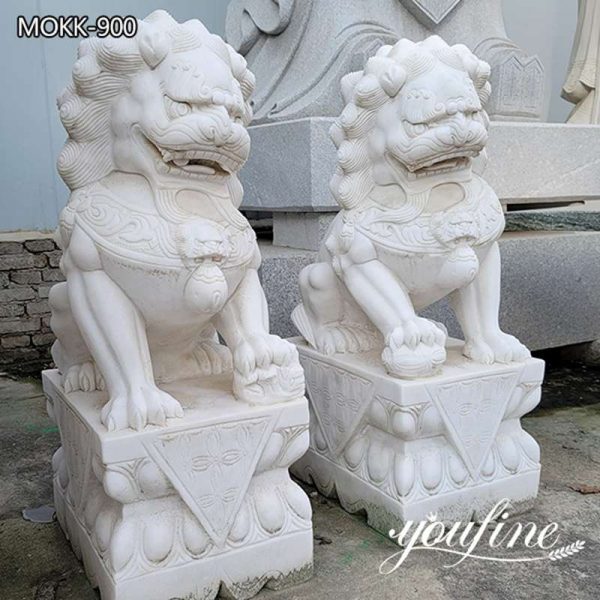 White Marble Chinese Foo Dog Garden Ornaments Factory Supply MOKK-9