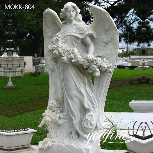 White Marble Outdoor Angel Statue Garden Decor Manufacturer MOKK-804