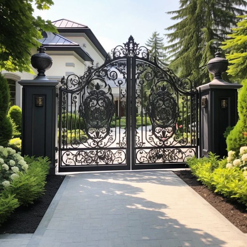 Customized Wrought Iron Driveway Gate Home Decor for Sale IOK-197