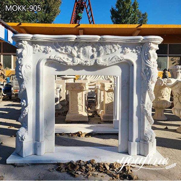Hand Carved White Marble Fireplace Mantel Factory Supply MOKK-905 (1)