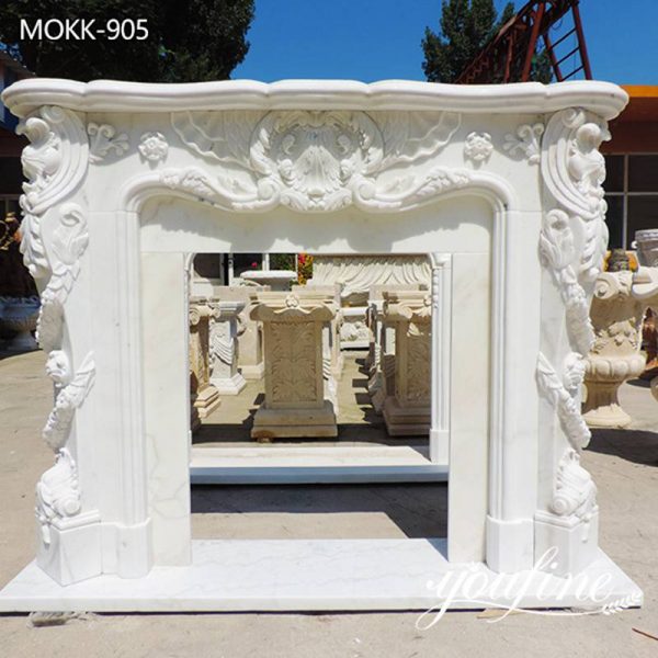 Hand Carved White Marble Fireplace Mantel Factory Supply MOKK-905