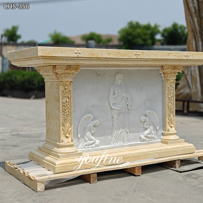 Marble Altar table With Jesus and Kneeling Angel Relief