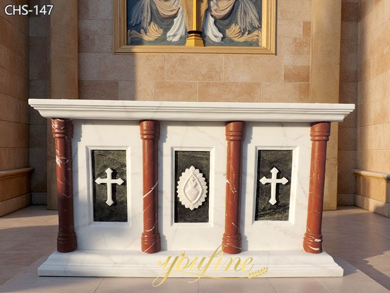 Religious Red Column Marble Church Altar Table
