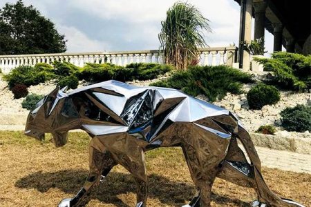 Large Polished Stainless Steel Garden Sculpture Metal Geometry Panther Decoration CSS-579