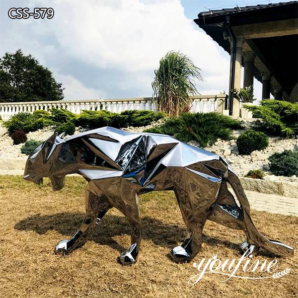 Large Polished Stainless Steel Garden Sculpture Metal Geometry Panther Decoration CSS-579