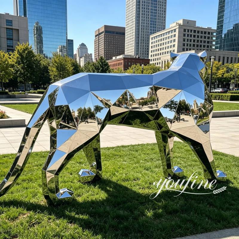 mirror silver panther sculpture