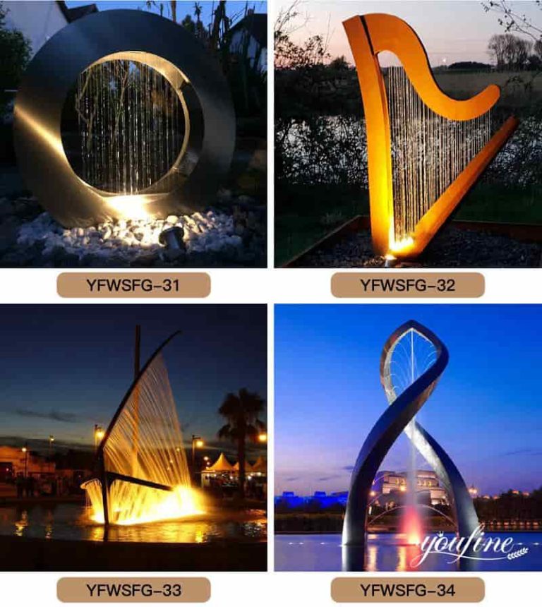 Modern Outdoor Metal Art Sculpture Stainless Steel Water Fountain Decor