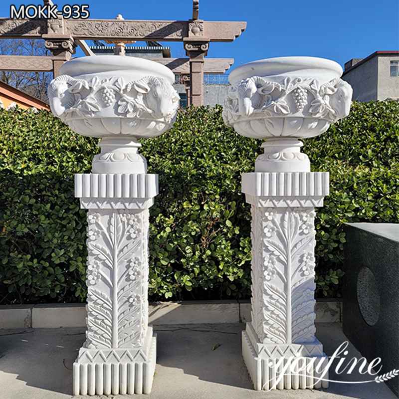 Marble Large White Outdoor Plant Pots Hand Carved Art Manufacturer MOKK-935