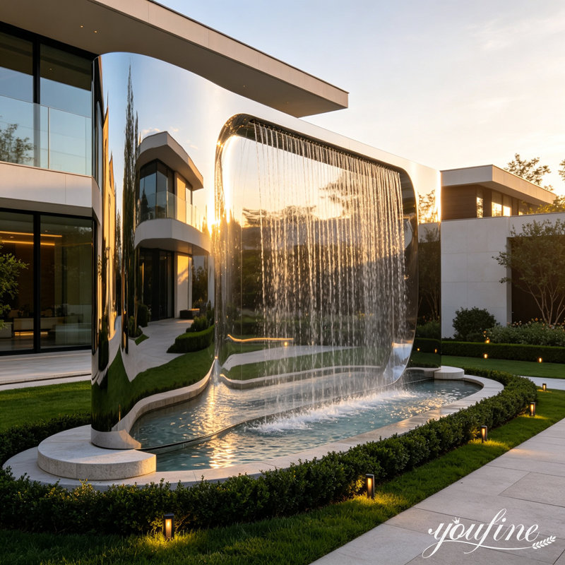 custom made large stainless steel wall fountain