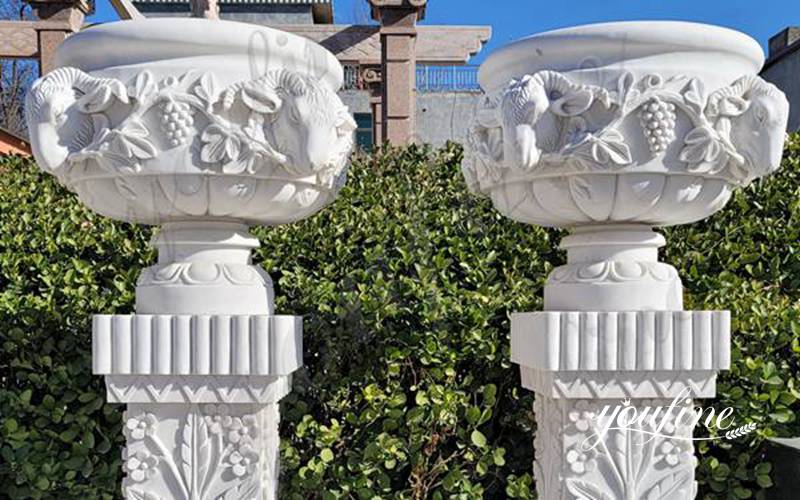 Marble Large White Outdoor Plant Pots Hand Carved Art Manufacturer MOKK