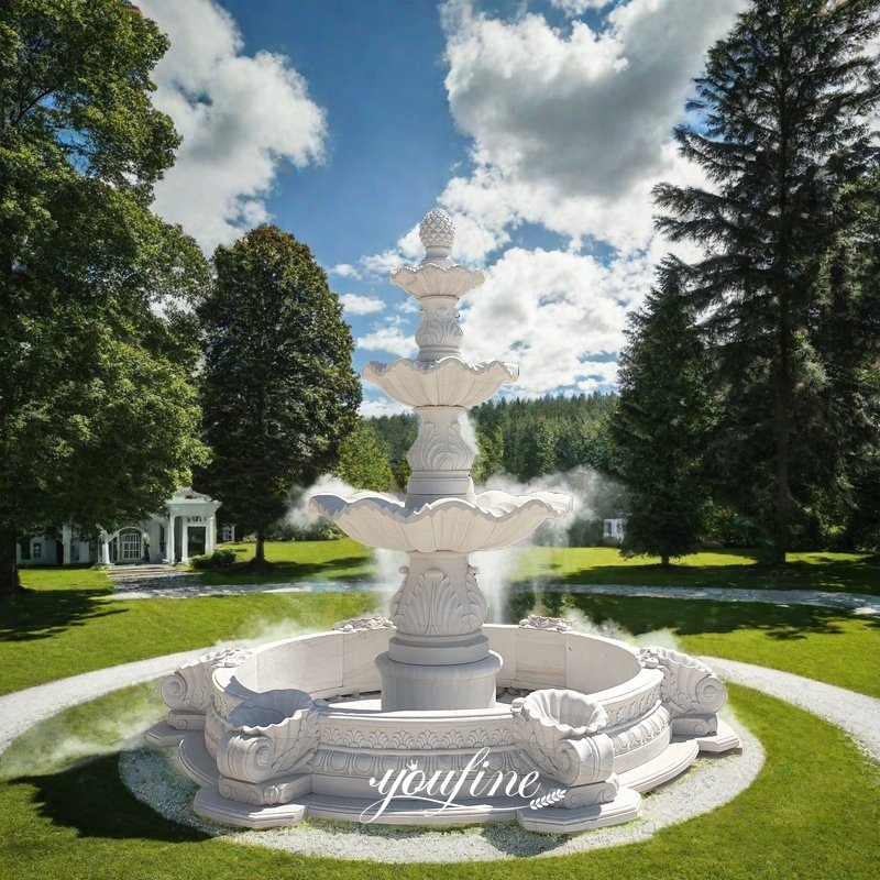 3 tier white marble fountain