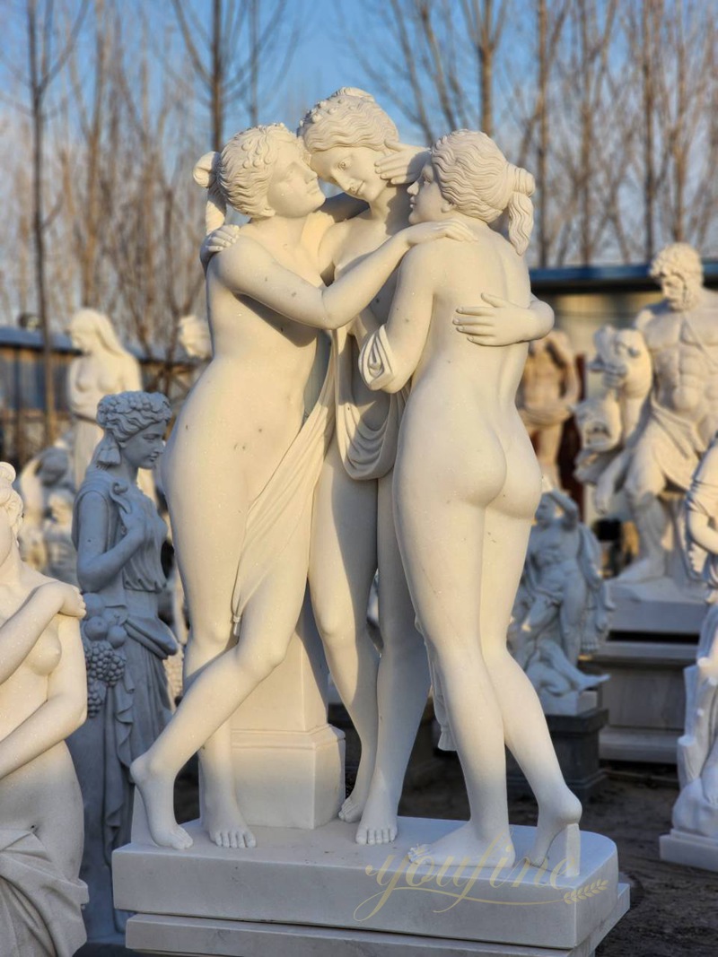 Hand Carved White Marble The Three Graces Garden Statue for Sale MOKK-944