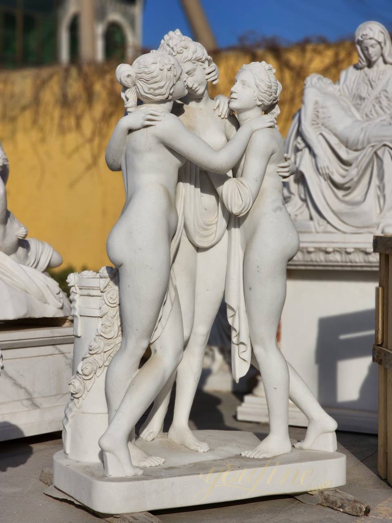 Hand Carved White Marble The Three Graces Garden Statue for Sale MOKK-944