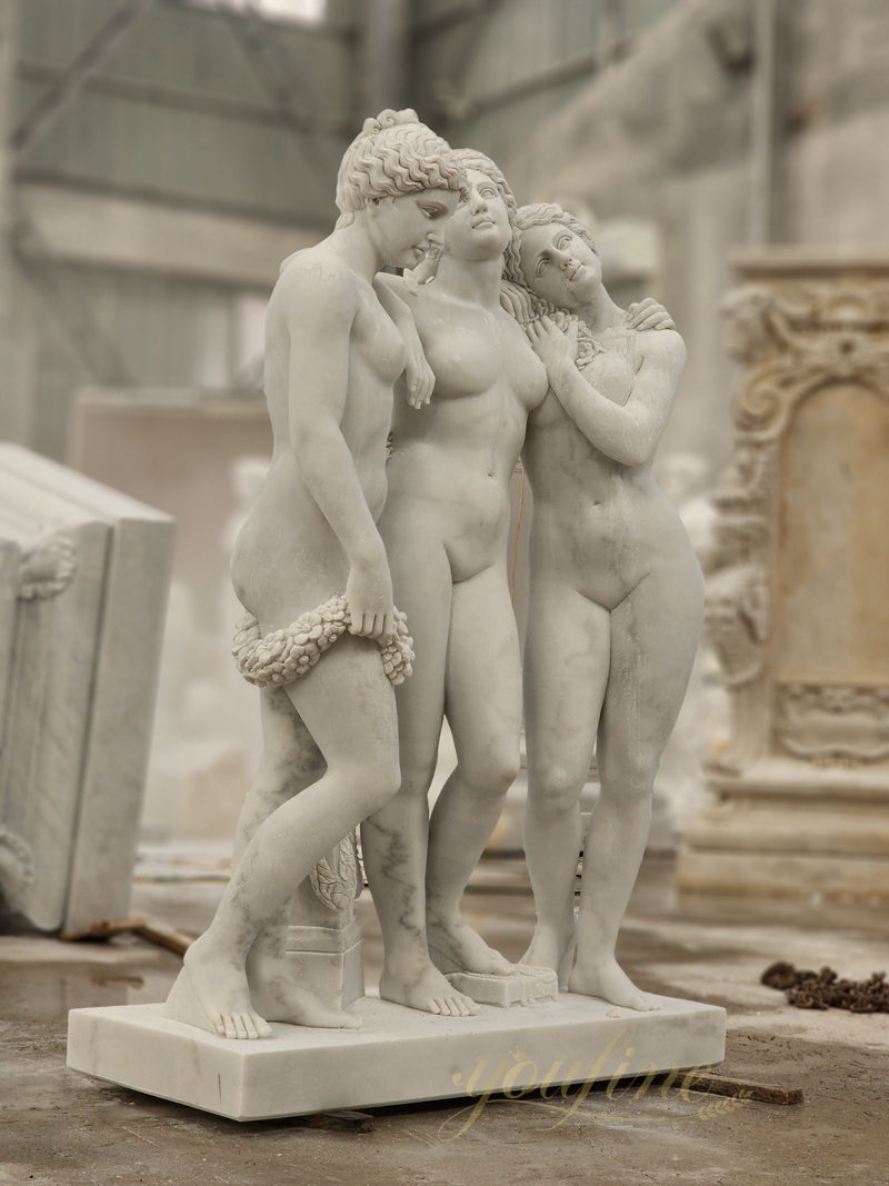 Hand Carved White Marble The Three Graces Garden Statue for Sale MOKK-944