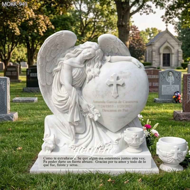 Marble Angel Memorial Headstone with Heart-Shaped Monument MOKK-941
