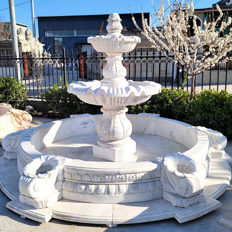 Beautiful Pure White 3 Tiered Outdoor Marble Fountain for Sale MOKK-96