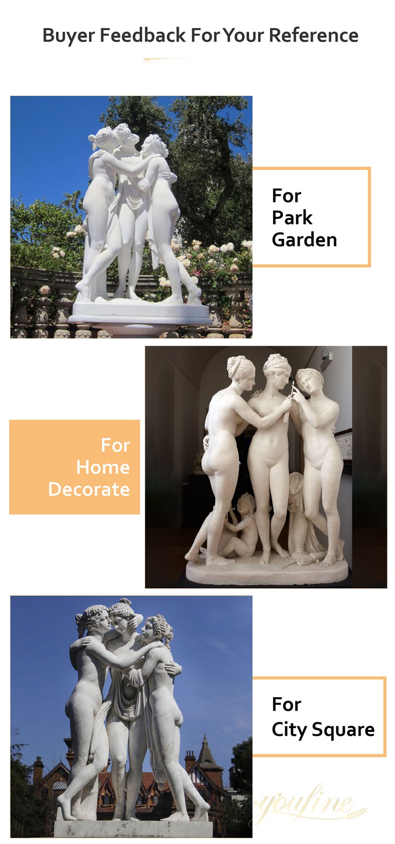White Marble The Three Graces Garden Statue for Sale 