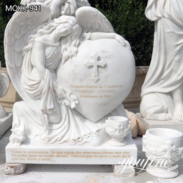 Marble Headstones With Angel Wings Hand Craft Graves Memorials MOKK-941
