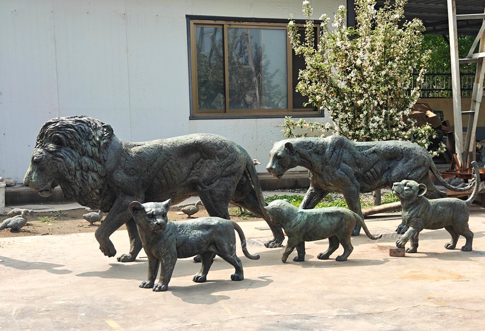 bronze lion family sculptures for our clients.