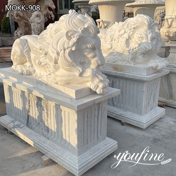 White Marble Sleeping Lion Statue Garden Entrance Decor for Sale MOKK-908