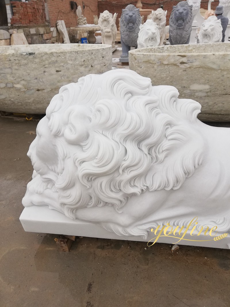marble sleeping lion statue details