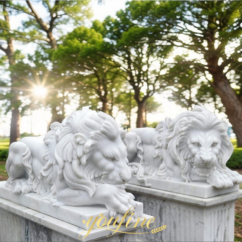 marble sleeping lion statues