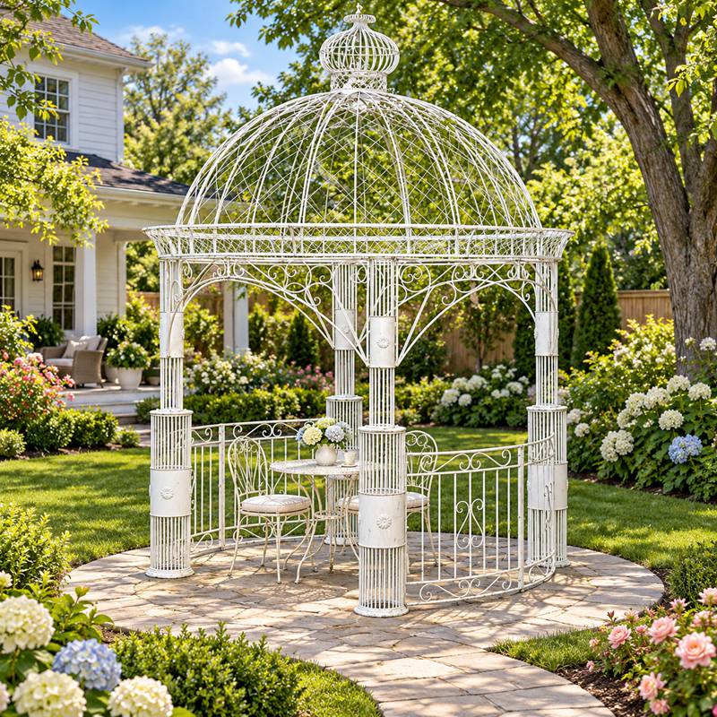 Gazebo in ferro battuto bianco con tettoia IOK-268