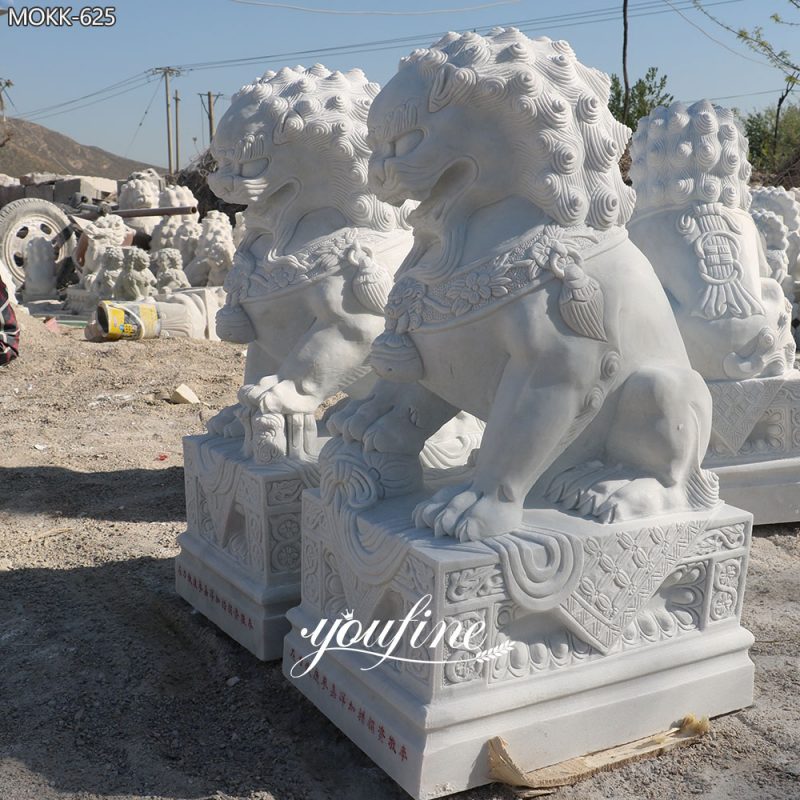 Cães Foo chineses de mármore branco de 3 cm para exterior.