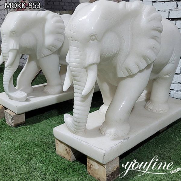 White Marble Elephant Statue Hand Carved Art for Sale