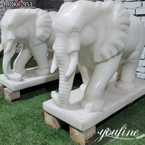 White Marble Elephant Statue Hand Carved Art for Sale MOKK-953