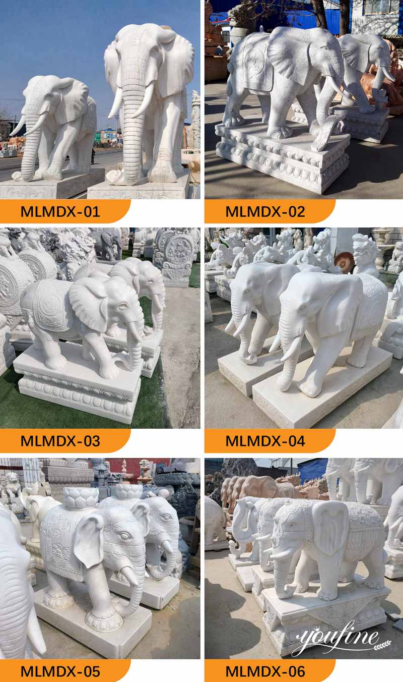 White Marble Elephant Statue - YouFine Sculpture