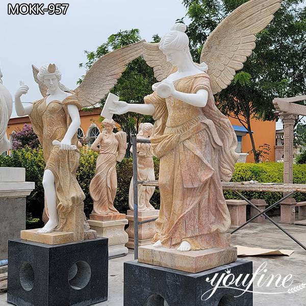 garden Natural Rosin Yellow Marble Guardian Angel Sculpture