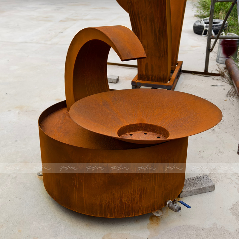 outdoor contemporary steel water feature