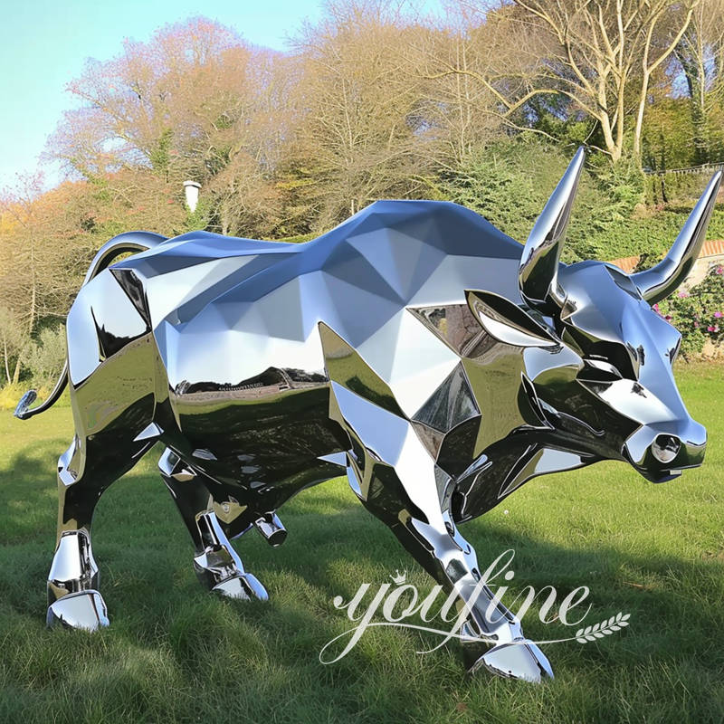 geometric stainless steel wall street bull sculpture