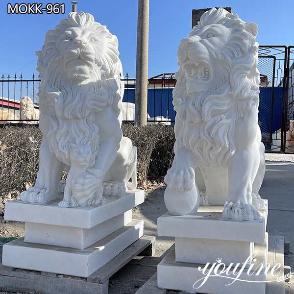Hand Carved White Marble Lion Statue for Garden for Sale MOKK-961