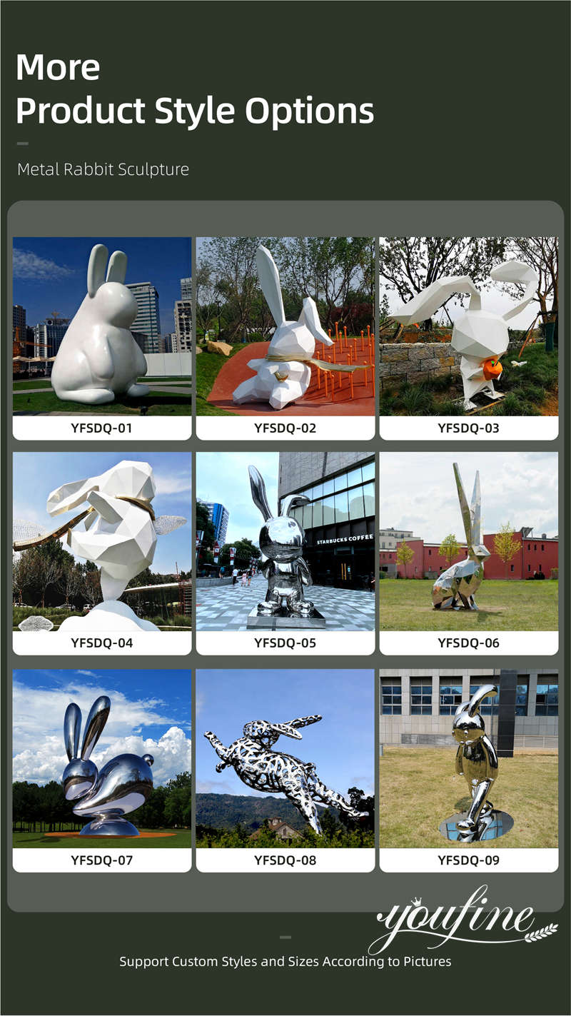 more stainless steel metal rabbit sculptures