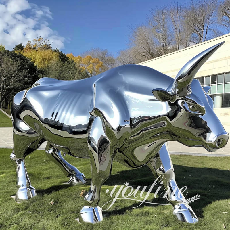 stainless steel wall street bull sculpture for lawn decor