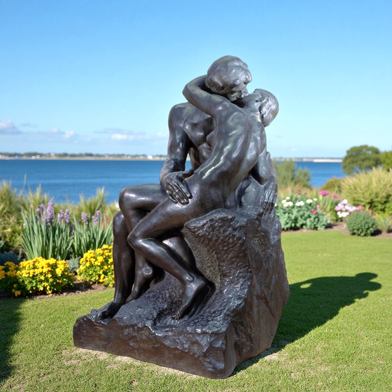the kiss rodin bronze garden sculpture