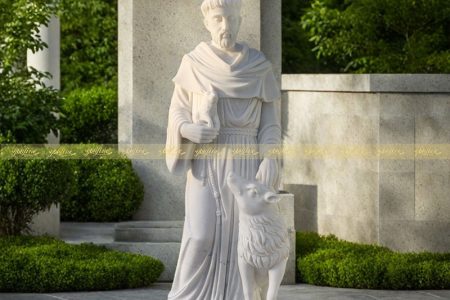 Catholic Marble Modern St Francis Statue with Wolf CHS-858