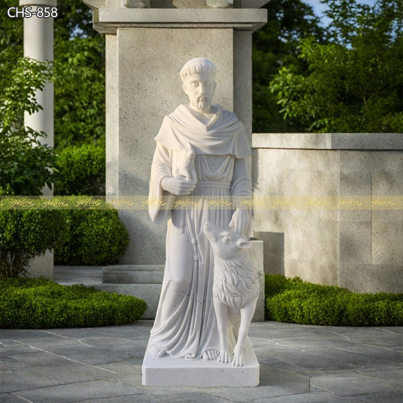 Catholic Marble Modern St Francis Statue with Wolf CHS-858