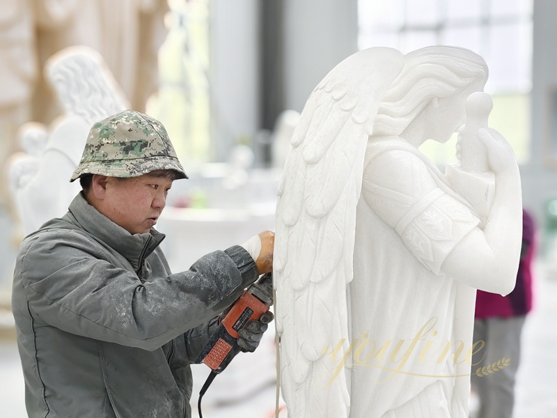 Hand Carved Marble St. Michael the Archangel Statue