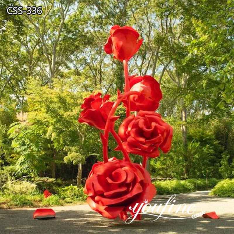 Large Red Stainless Steel Rose Sculpture Lawn Decor Supplier CSS-336