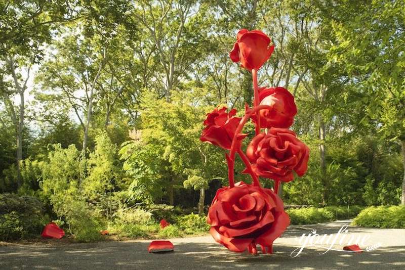 Large Red Stainless Steel Rose Sculpture Lawn Decor Supplier CSS-336