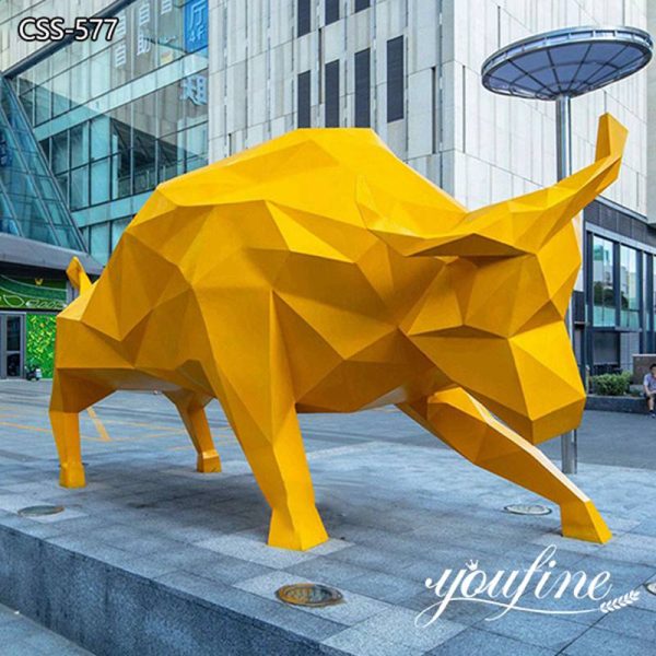 Painted Yellow Art Metal Bull Sculpture Outdoor Decor for Sale CSS-577